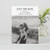 Modern Minimalistische Zwarte Witte Foto Save the Save The Date (Staand voorkant)