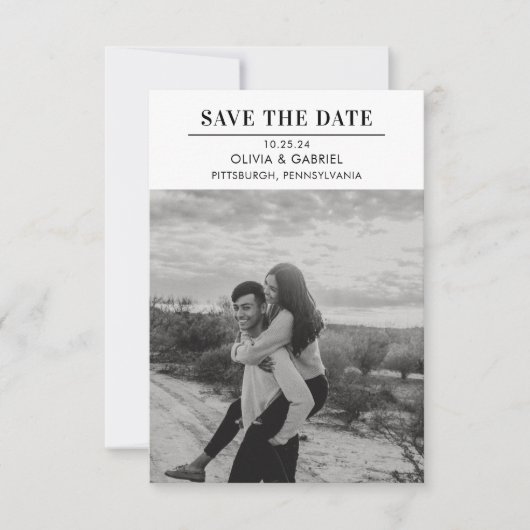 Modern Minimalistische Zwarte Witte Foto Save the  Save The Date (Voorkant)