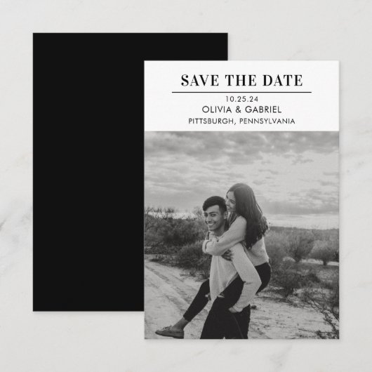 Modern Minimalistische Zwarte Witte Foto Save the  Save The Date (Voorkant / Achterkant)