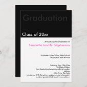 Modern Minimilast Black White Roze Afstuderen Kaart (Voorkant / Achterkant)