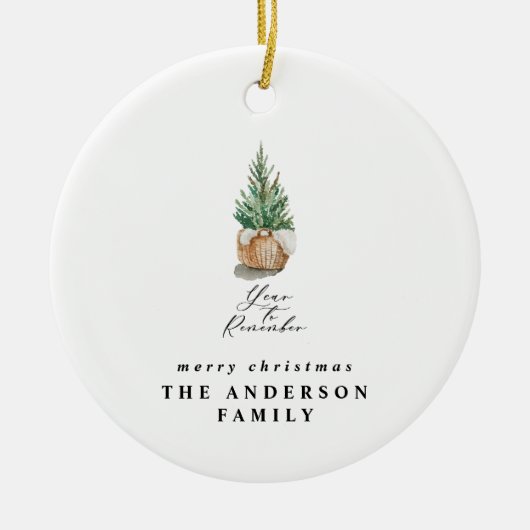 modern minimumjaar om de kerstboom te herinneren keramisch ornament (Voorkant)