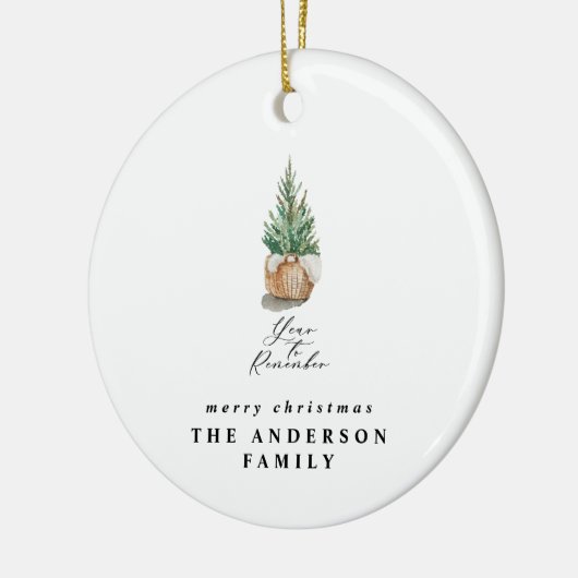 modern minimumjaar om de kerstboom te herinneren keramisch ornament (Links)