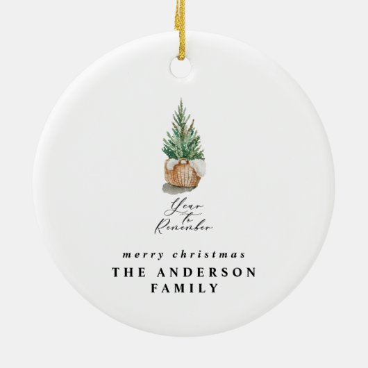 modern minimumjaar om de kerstboom te herinneren keramisch ornament (Achterkant)