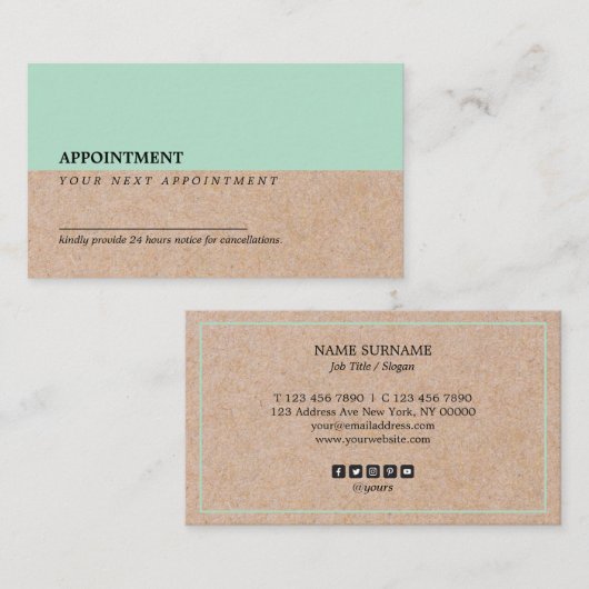 Modern Mint Accent PrintedKraft Appointment Visitekaartje (Voorkant / Achterkant)