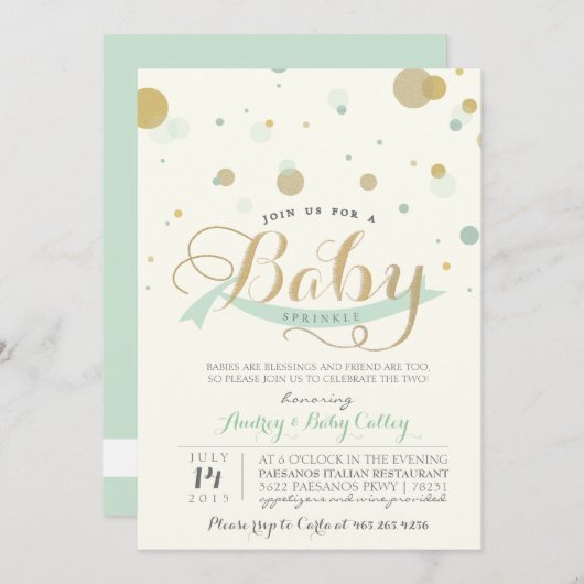 Modern Mint Baby Sprinkle Baby shower Kaart (Voorkant / Achterkant)