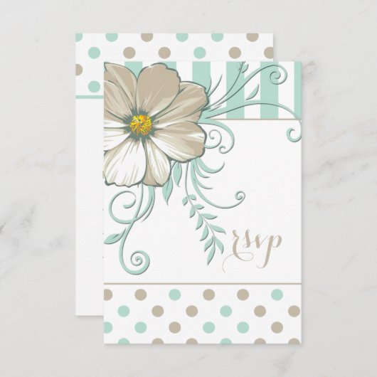 MODERN MINT BISQUE STIPPEN EN STRIPEN RSVP KAARTJE (Voorkant / Achterkant)