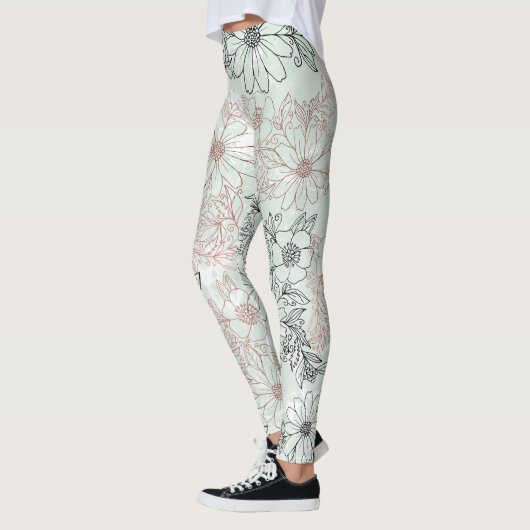 Modern Mint Black Roos Gold Floral Marble Leggings (Links)