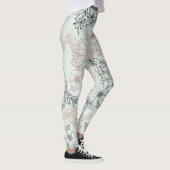 Modern Mint Black Roos Gold Floral Marble Leggings (Rechts)