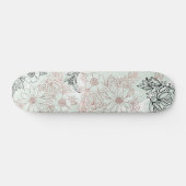 Modern Mint Black Roos Gold Floral Marble Persoonlijk Skateboard (Horizontaal)