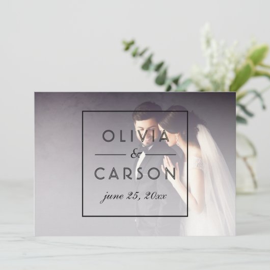 Modern Mint Black Script WeduwMonogram Foto Bedankkaart (Staand voorkant)