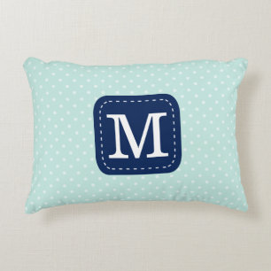 Modern Mint Blue Polka Dots Personalized Monogram Decoratief Kussen