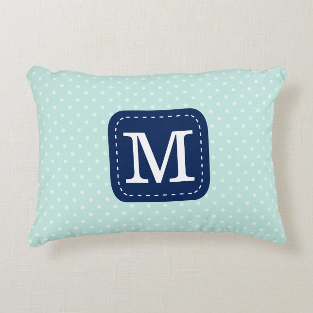 Modern Mint Blue Polka Dots Personalized Monogram Decoratief Kussen (Voorkant)