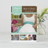 Modern Mint Brown Photo Collage Post Wedding Kaart (Staand voorkant)