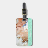 Modern Mint Damask Wedding Invite Bagagelabel (Voorkant verticaal)