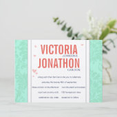 Modern Mint Damask Wedding Invite Kaart (Staand voorkant)