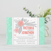 Modern Mint Damask Wedding Invite Kaart (Staand voorkant)