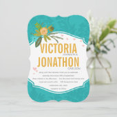 Modern Mint Damask Wedding Invite Kaart (Staand voorkant)