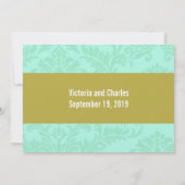 Modern Mint Damask Wedding Invite Kaart (Achterkant)
