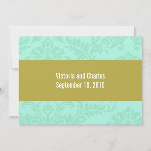 Modern Mint Damask Wedding Invite Kaart (Achterkant)