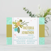 Modern Mint Damask Wedding Invite Kaart (Staand voorkant)
