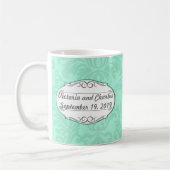 Modern Mint Damask Wedding Invite Koffiemok (Links)