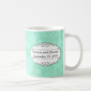Modern Mint Damask Wedding Invite Koffiemok