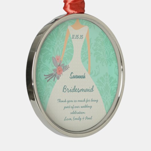 Modern Mint Damask Wedding Invite Metalen Ornament (Rechts)