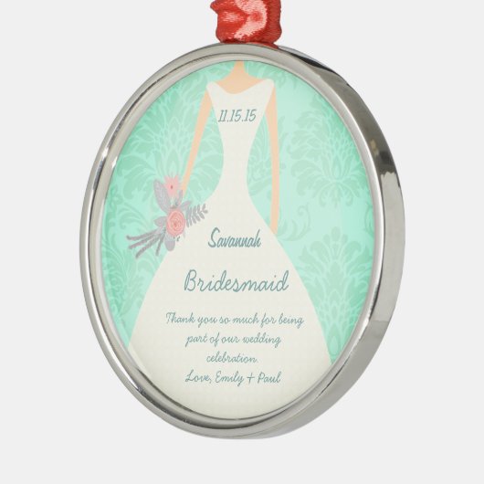 Modern Mint Damask Wedding Invite Metalen Ornament (Links)