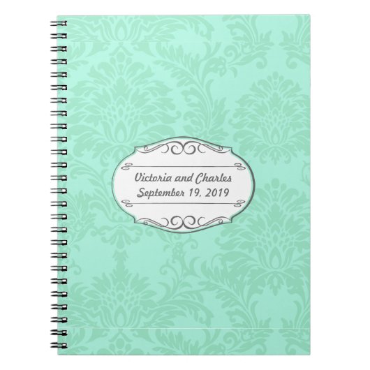 Modern Mint Damask Wedding Invite Notitieboek (Voorkant)