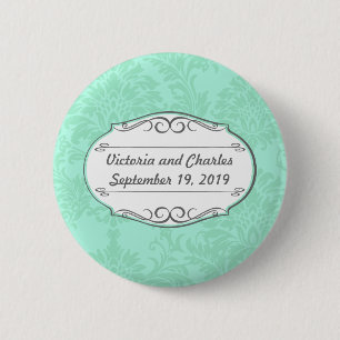 Modern Mint Damask Wedding Invite Ronde Button 5,7 Cm