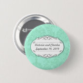 Modern Mint Damask Wedding Invite Ronde Button 5,7 Cm (Voorkant /achterkant)