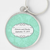 Modern Mint Damask Wedding Invite Sleutelhanger (Voorkant)