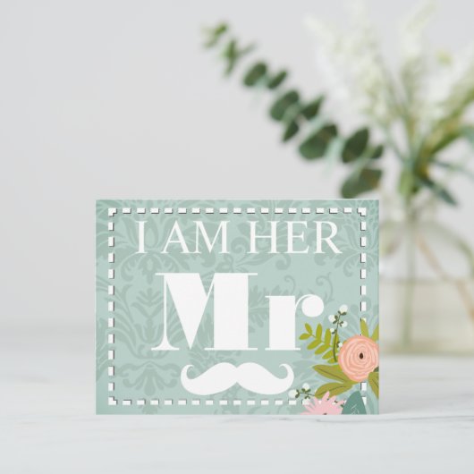 Modern Mint Damask Wedding Invite Uitnodiging Briefkaart (Staand voorkant)