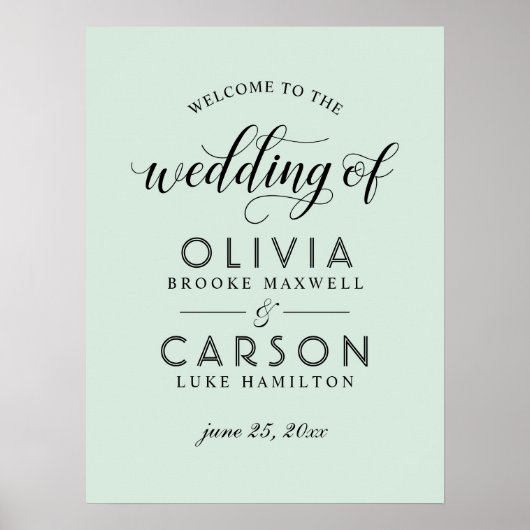 Modern Mint en Black Script Weddenschap Welkom Poster (Voorkant)