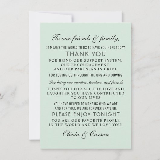 Modern Mint en Black Script Wedding Guest Bedankkaart (Voorkant)