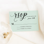 Modern Mint en Black Script Wedding RSVP Kaartje