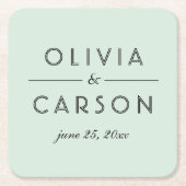 Modern Mint en Black Wedding Monogram Kartonnen Onderzetters (Voorkant)
