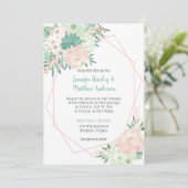 Modern Mint en Blush Waterverf Flowers Wedding | Kaart (Staand voorkant)