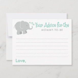Modern Mint en Gray Elephant Baby shower Advieskaart