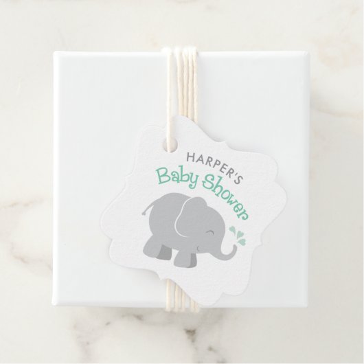 Modern Mint en Gray Elephant Baby shower Bedankjes Labels (In situ)