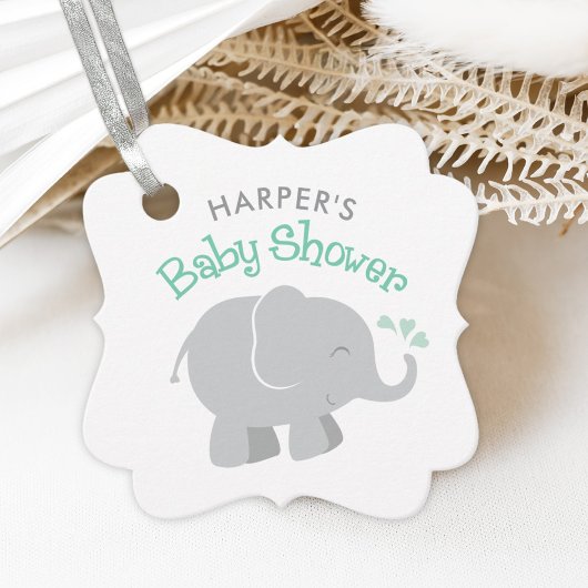Modern Mint en Gray Elephant Baby shower Bedankjes Labels