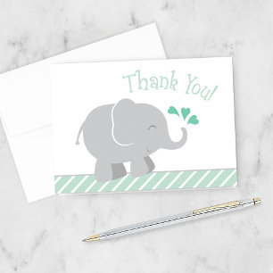 Modern Mint en Gray Elephant Baby shower Bedankkaart