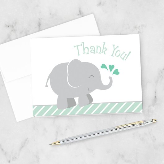 Modern Mint en Gray Elephant Baby shower Bedankkaart