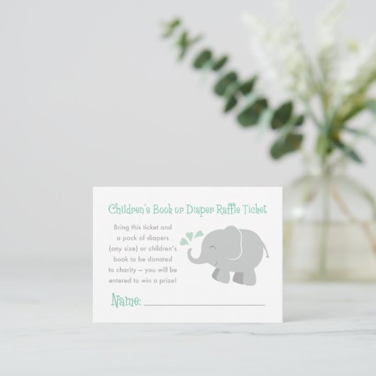Modern Mint en Gray Elephant Baby shower Informatiekaartje (Staand voorkant)