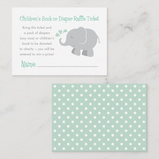 Modern Mint en Gray Elephant Baby shower Informatiekaartje (Voorkant / Achterkant)