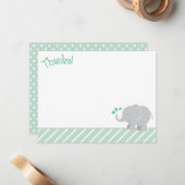 Modern Mint en Gray Elephant Baby shower Notitiekaartje (Voorkant / Achterkant in situ)