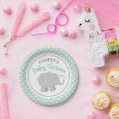 Modern Mint en Gray Elephant Baby shower Papieren Bordje (Feest)