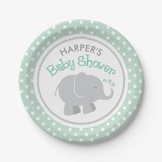 Modern Mint en Gray Elephant Baby shower Papieren Bordje (Voorkant)