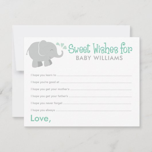 Modern Mint en Grijze Elephant Baby shower Wishes (Voorkant)