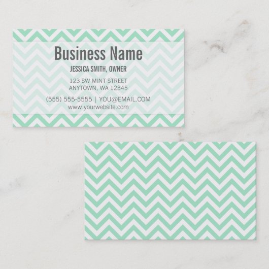 Modern Mint en White Chevron Pattern Visitekaartje (Voorkant / Achterkant)